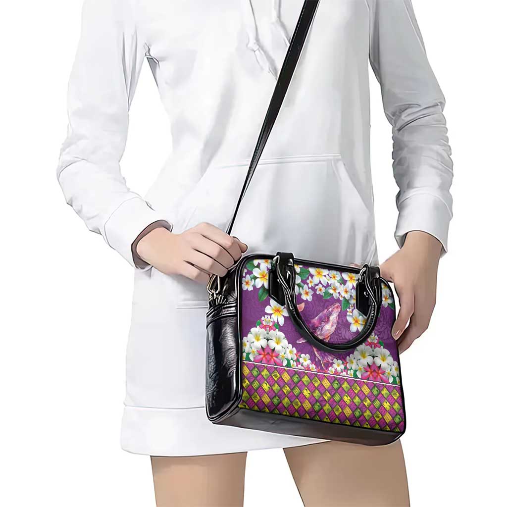 Hawaiian Plumeria and Humpback Whales Shoulder Handbag Polynerian Art Tattoo-Mauve Color
