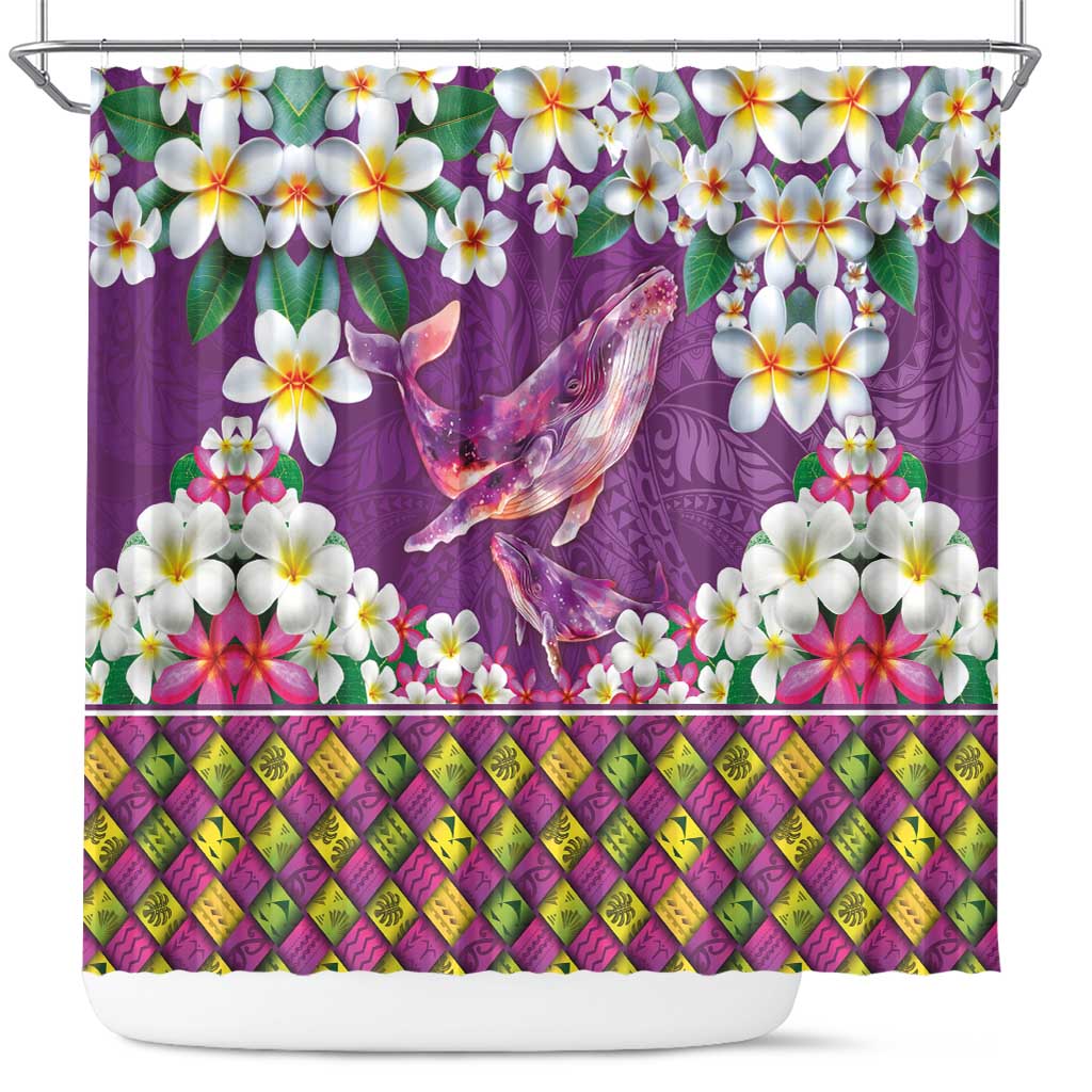 Hawaiian Plumeria and Humpback Whales Shower Curtain Polynerian Art Tattoo-Mauve Color LT03 Purple - Polynesian Pride