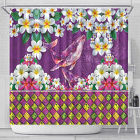 Hawaiian Plumeria and Humpback Whales Shower Curtain Polynerian Art Tattoo-Mauve Color LT03 - Polynesian Pride