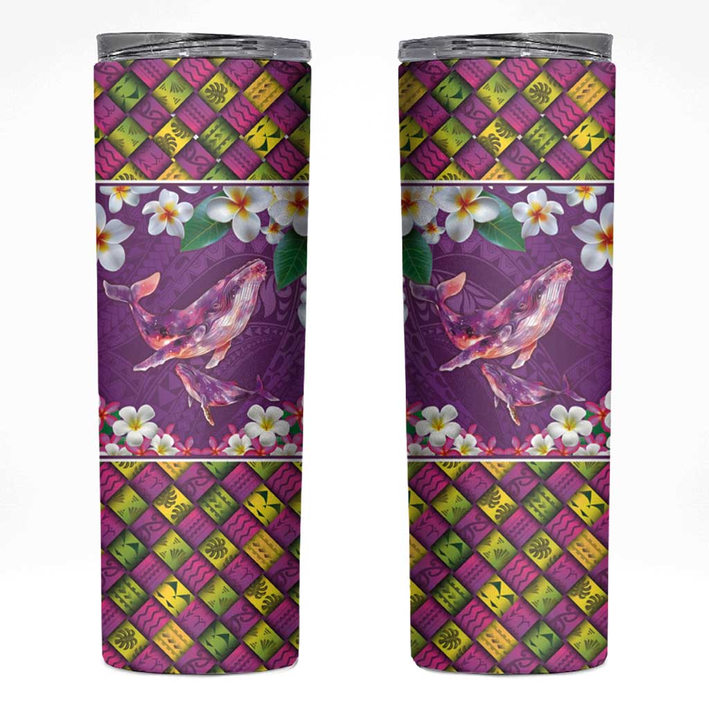 Hawaiian Plumeria and Humpback Whales Skinny Tumbler Polynerian Art Tattoo-Mauve Color LT03 Purple - Polynesian Pride