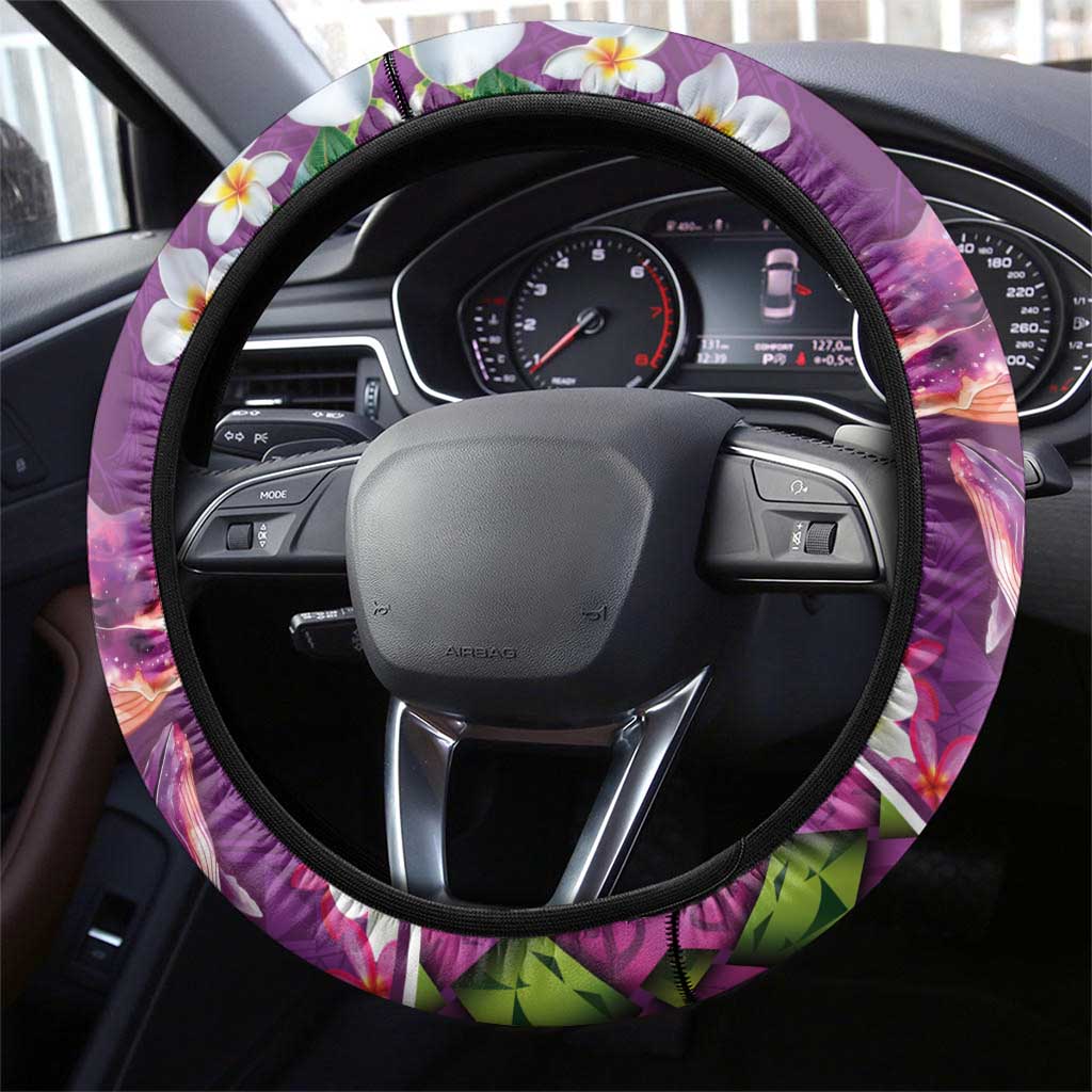 Hawaiian Plumeria and Humpback Whales Steering Wheel Cover Polynerian Art Tattoo-Mauve Color LT03 - Polynesian Pride