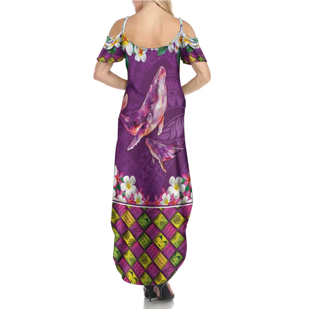Hawaiian Plumeria and Humpback Whales Summer Maxi Dress Polynerian Art Tattoo-Mauve Color LT03 - Polynesian Pride