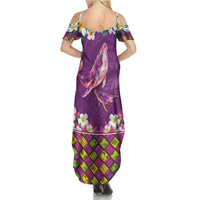 Hawaiian Plumeria and Humpback Whales Summer Maxi Dress Polynerian Art Tattoo-Mauve Color LT03 - Polynesian Pride