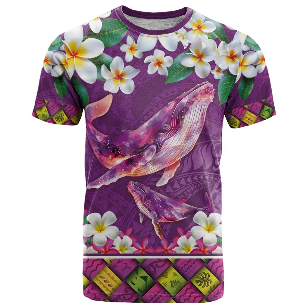 Hawaiian Plumeria and Humpback Whales T Shirt Polynerian Art Tattoo-Mauve Color LT03 Purple - Polynesian Pride