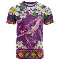 Hawaiian Plumeria and Humpback Whales T Shirt Polynerian Art Tattoo-Mauve Color LT03 Purple - Polynesian Pride
