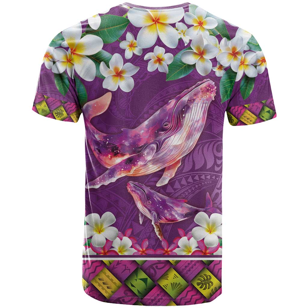 Hawaiian Plumeria and Humpback Whales T Shirt Polynerian Art Tattoo-Mauve Color LT03 - Polynesian Pride