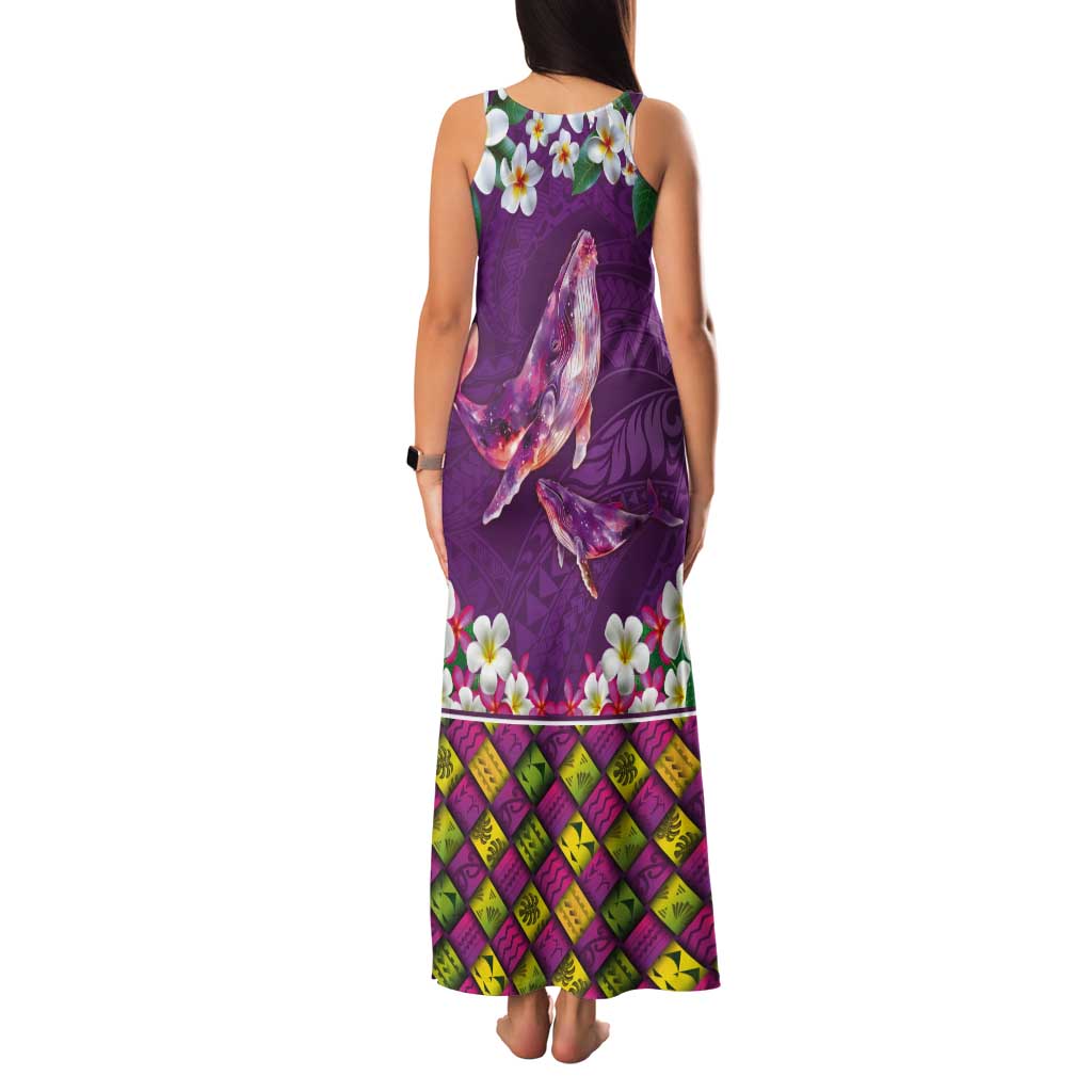 Hawaiian Plumeria and Humpback Whales Tank Maxi Dress Polynerian Art Tattoo-Mauve Color LT03 - Polynesian Pride