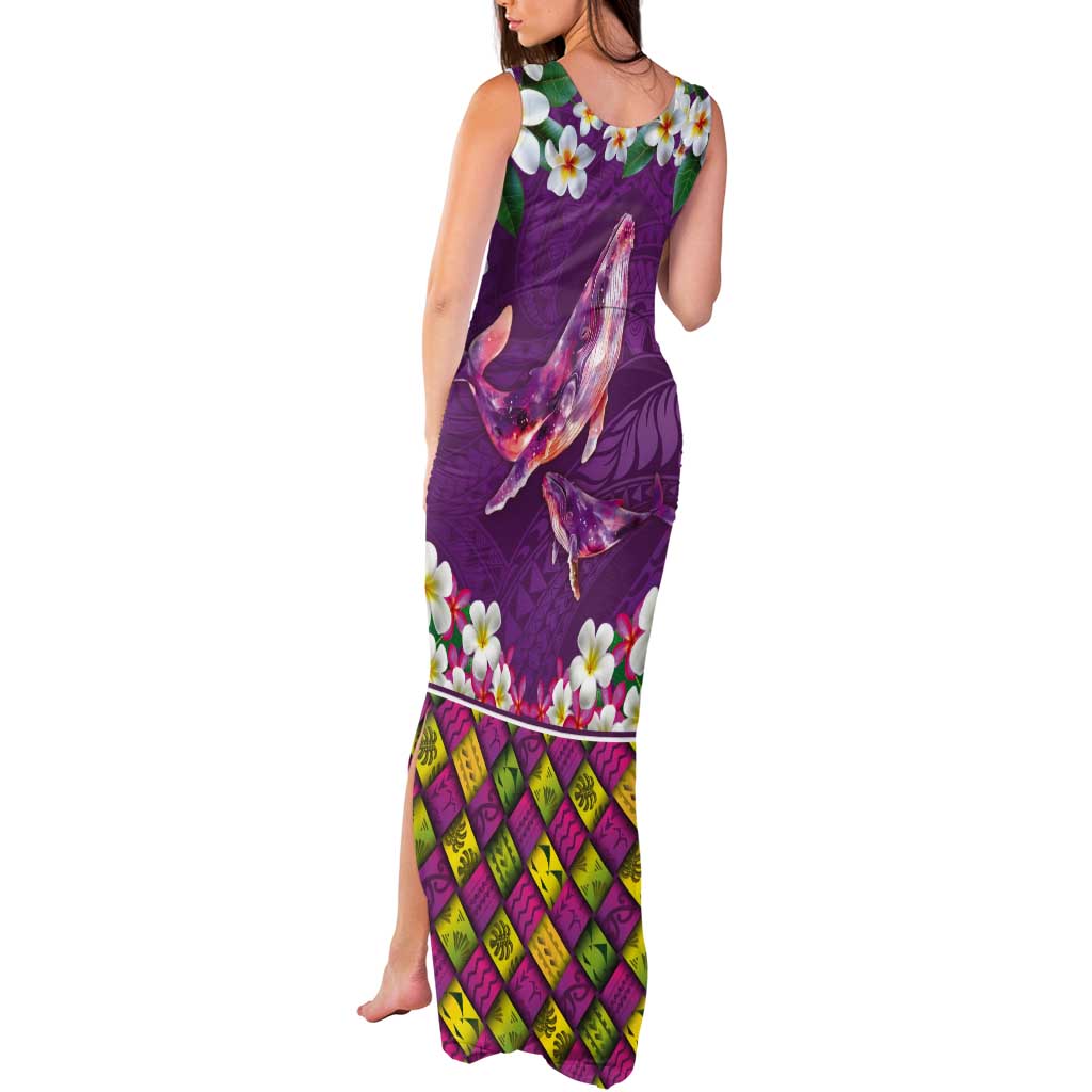 Hawaiian Plumeria and Humpback Whales Tank Maxi Dress Polynerian Art Tattoo-Mauve Color LT03 - Polynesian Pride