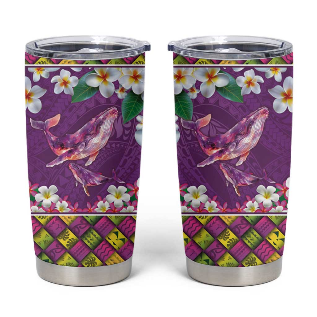 Hawaiian Plumeria and Humpback Whales Tumbler Cup Polynerian Art Tattoo-Mauve Color LT03 Purple - Polynesian Pride