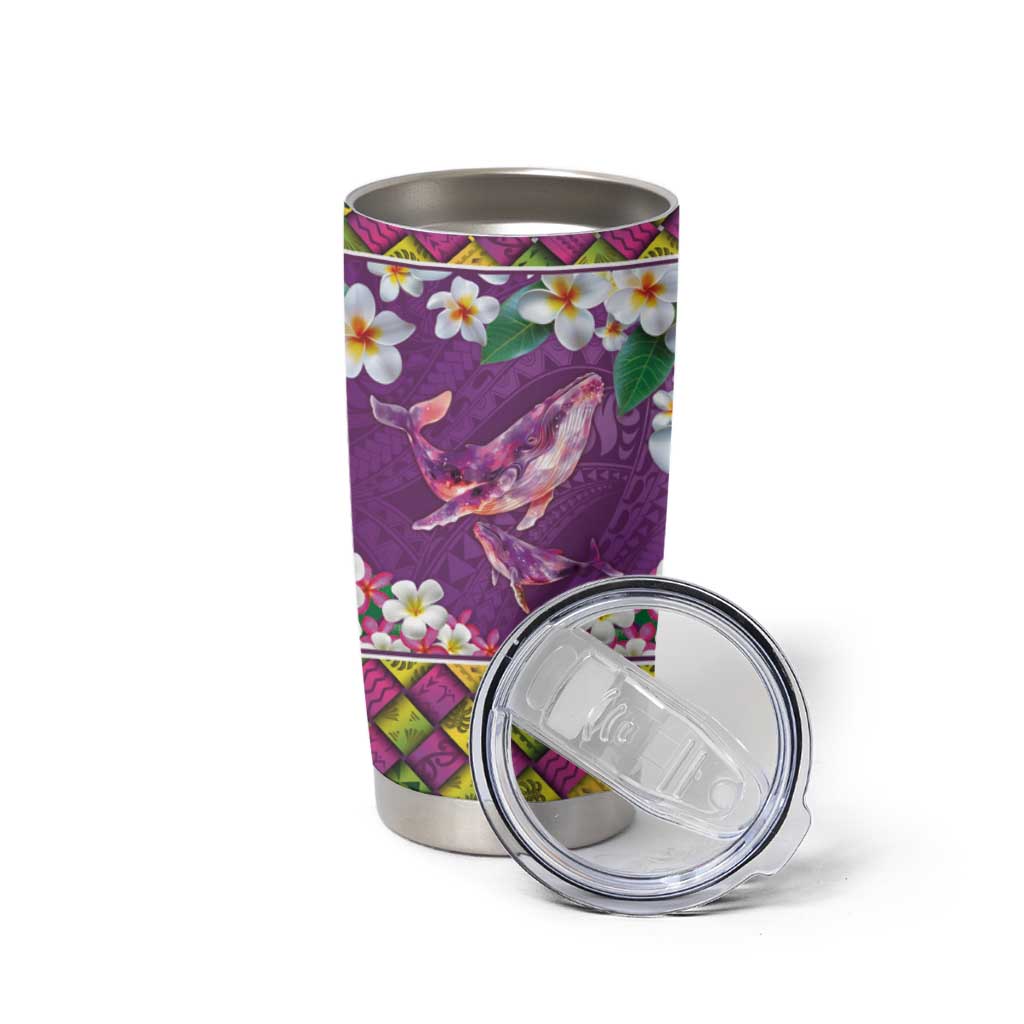 Hawaiian Plumeria and Humpback Whales Tumbler Cup Polynerian Art Tattoo-Mauve Color LT03 - Polynesian Pride
