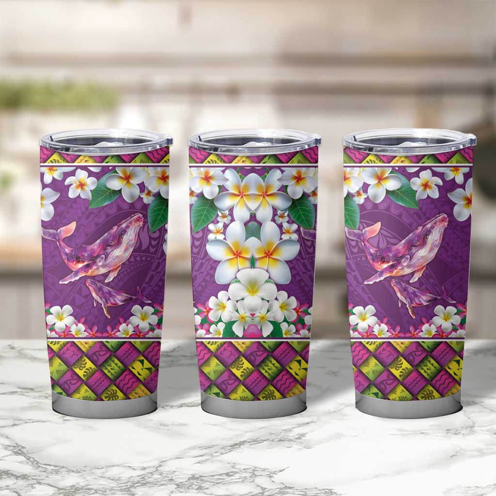 Hawaiian Plumeria and Humpback Whales Tumbler Cup Polynerian Art Tattoo-Mauve Color LT03 - Polynesian Pride