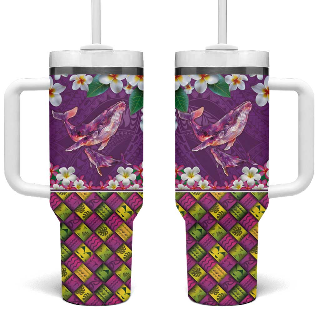 Hawaiian Plumeria and Humpback Whales Tumbler With Handle Polynerian Art Tattoo-Mauve Color LT03 One Size: 40 oz Purple - Polynesian Pride