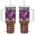 Hawaiian Plumeria and Humpback Whales Tumbler With Handle Polynerian Art Tattoo-Mauve Color