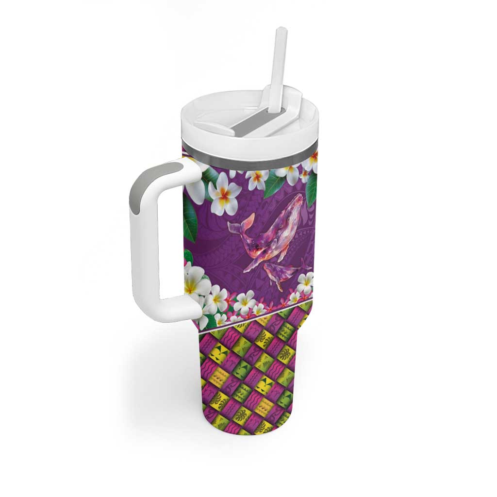 Hawaiian Plumeria and Humpback Whales Tumbler With Handle Polynerian Art Tattoo-Mauve Color LT03 - Polynesian Pride