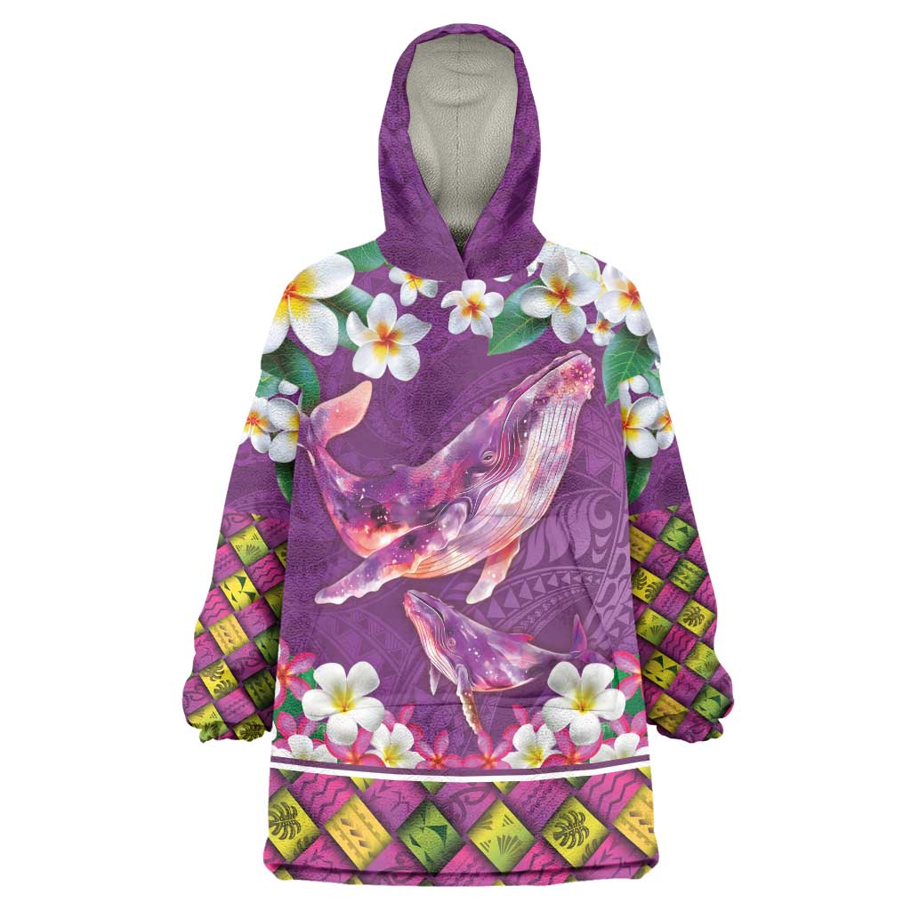 Hawaiian Plumeria and Humpback Whales Wearable Blanket Hoodie Polynerian Art Tattoo-Mauve Color LT03 One Size Purple - Polynesian Pride