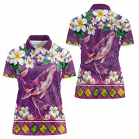 Hawaiian Plumeria and Humpback Whales Women Polo Shirt Polynerian Art Tattoo-Mauve Color LT03 - Polynesian Pride