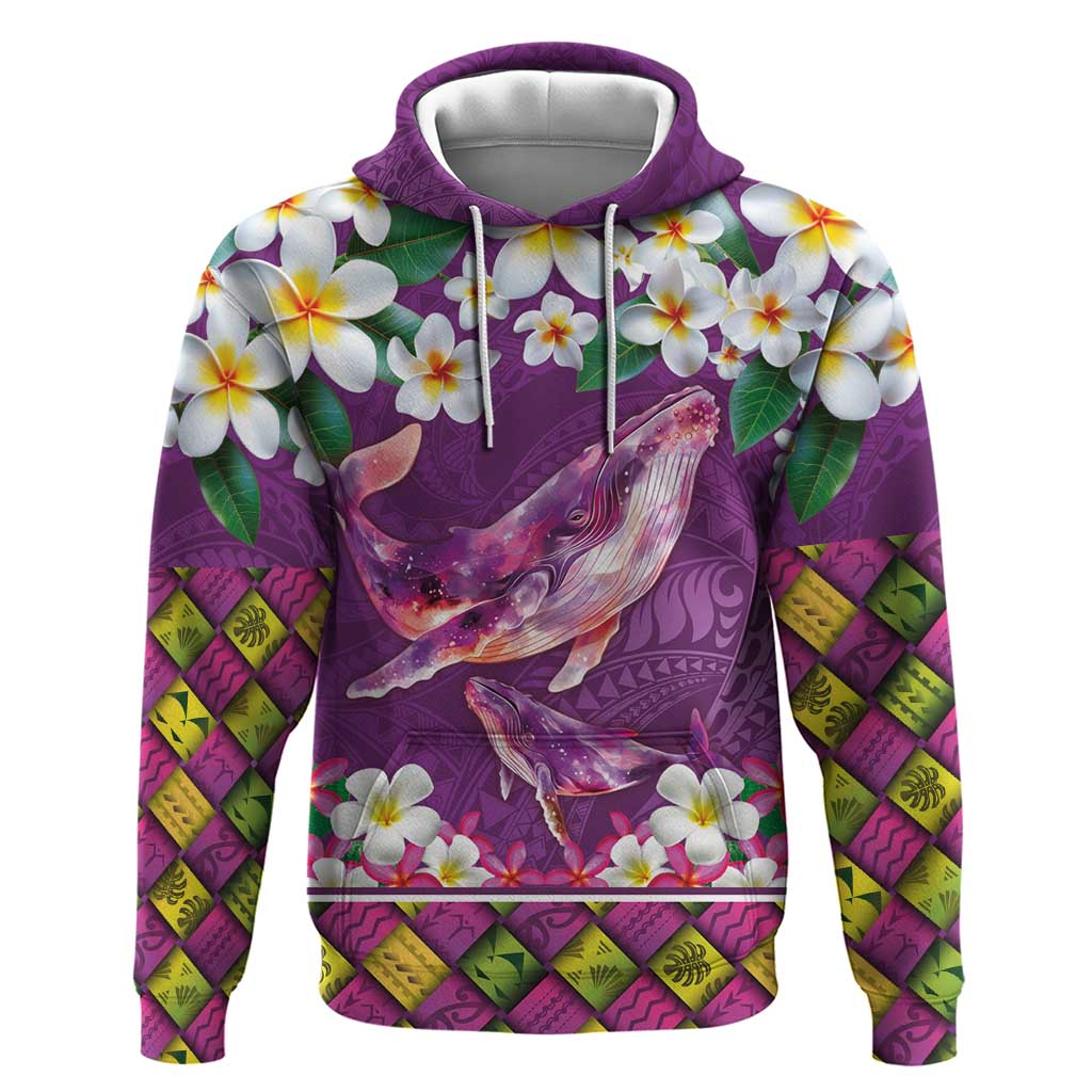Hawaiian Plumeria and Humpback Whales Zip Hoodie Polynerian Art Tattoo-Mauve Color LT03 Pullover Hoodie Purple - Polynesian Pride