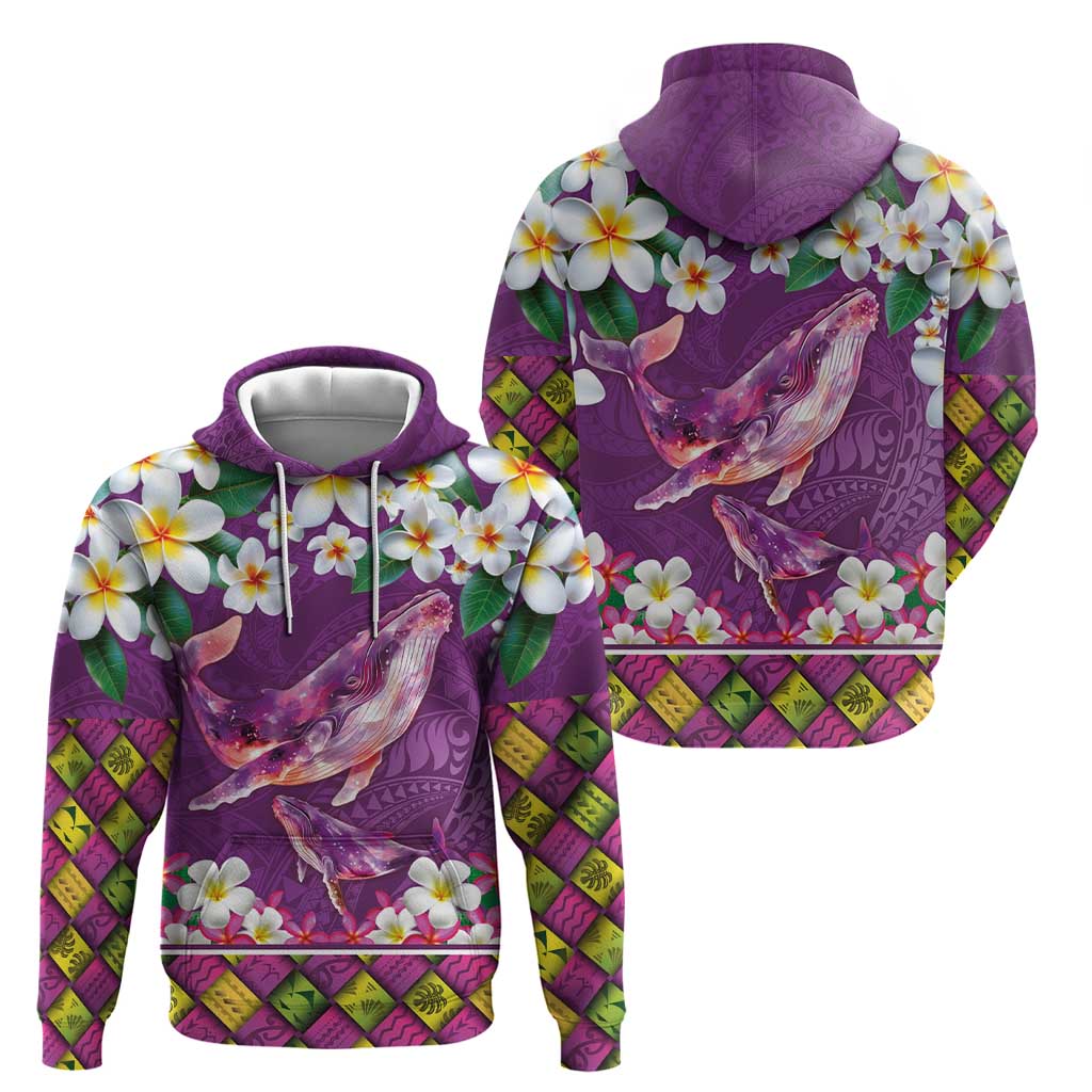 Hawaiian Plumeria and Humpback Whales Zip Hoodie Polynerian Art Tattoo-Mauve Color LT03 - Polynesian Pride
