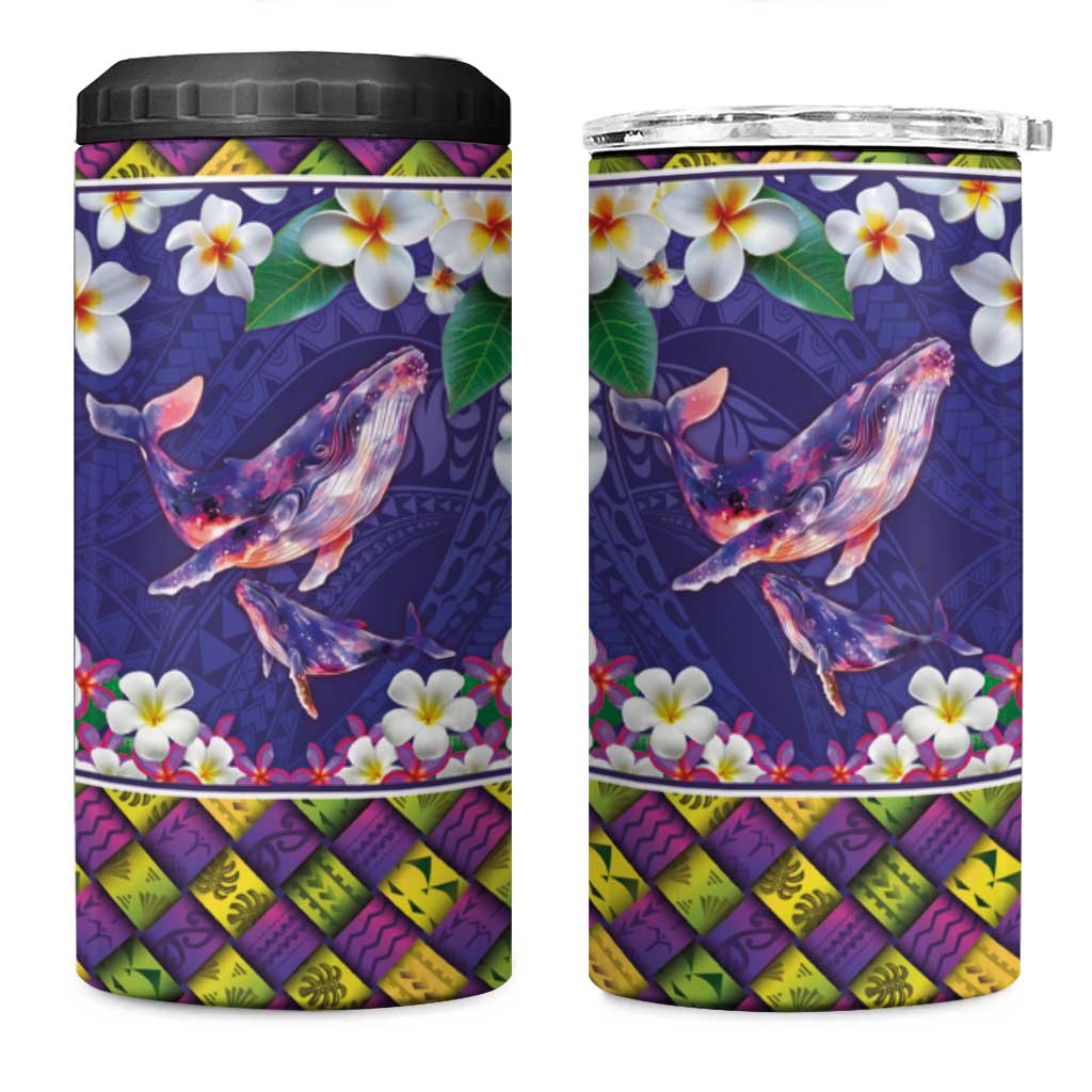 Hawaiian Plumeria and Humpback Whales 4 in 1 Can Cooler Tumbler Polynerian Art Tattoo-Navy Color LT03 One Size: 16 oz Navy - Polynesian Pride