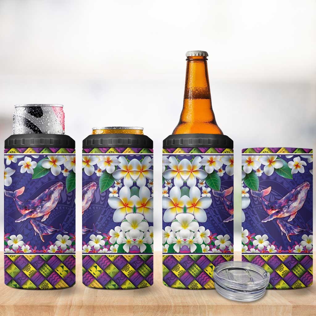 Hawaiian Plumeria and Humpback Whales 4 in 1 Can Cooler Tumbler Polynerian Art Tattoo-Navy Color LT03 - Polynesian Pride