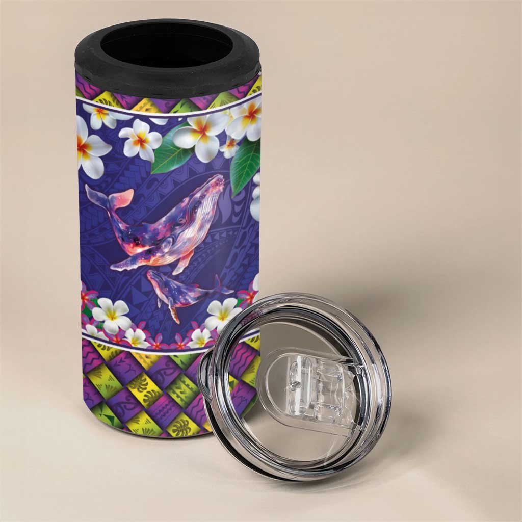 Hawaiian Plumeria and Humpback Whales 4 in 1 Can Cooler Tumbler Polynerian Art Tattoo-Navy Color LT03 - Polynesian Pride
