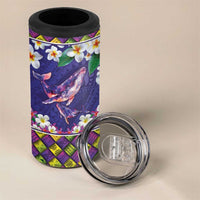 Hawaiian Plumeria and Humpback Whales 4 in 1 Can Cooler Tumbler Polynerian Art Tattoo-Navy Color LT03 - Polynesian Pride