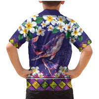 Hawaiian Plumeria and Humpback Whales Family Matching Mermaid Dress and Hawaiian Shirt Polynerian Art Tattoo-Navy Color LT03 - Polynesian Pride