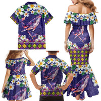 Hawaiian Plumeria and Humpback Whales Family Matching Mermaid Dress and Hawaiian Shirt Polynerian Art Tattoo-Navy Color LT03 - Polynesian Pride