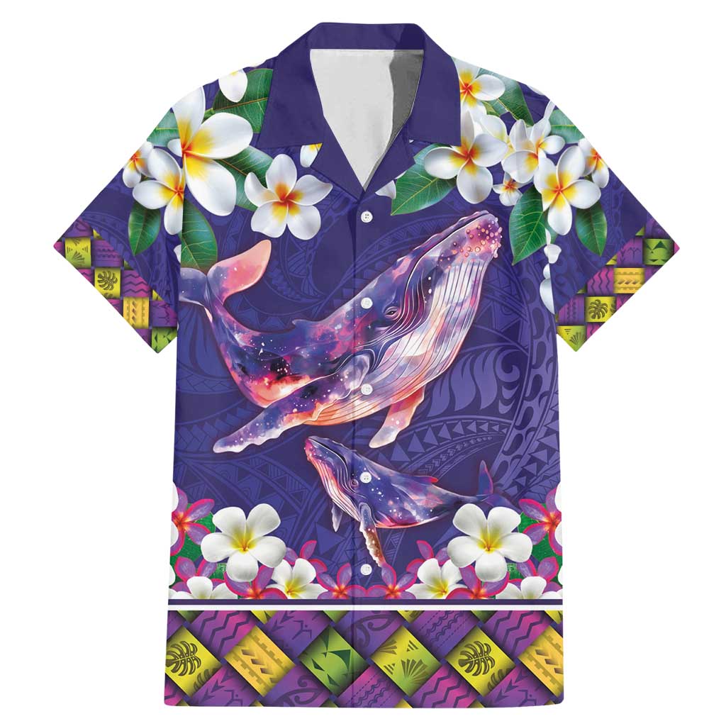 Hawaiian Plumeria and Humpback Whales Family Matching Mermaid Dress and Hawaiian Shirt Polynerian Art Tattoo-Navy Color LT03 Dad's Shirt - Short Sleeve Navy - Polynesian Pride