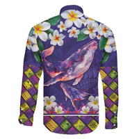 Hawaiian Plumeria and Humpback Whales Family Matching Mermaid Dress and Hawaiian Shirt Polynerian Art Tattoo-Navy Color LT03 - Polynesian Pride
