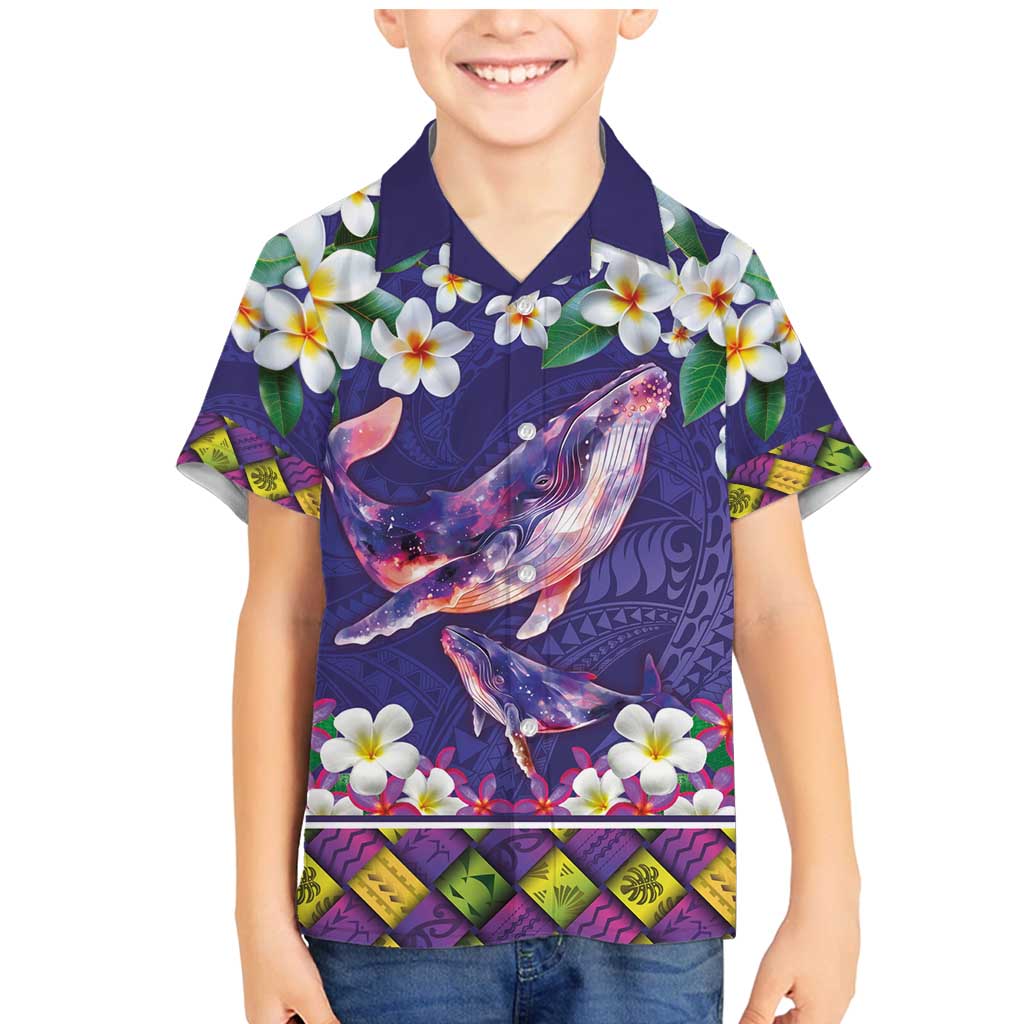Hawaiian Plumeria and Humpback Whales Family Matching Mermaid Dress and Hawaiian Shirt Polynerian Art Tattoo-Navy Color LT03 Son's Shirt Navy - Polynesian Pride