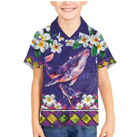 Hawaiian Plumeria and Humpback Whales Family Matching Mermaid Dress and Hawaiian Shirt Polynerian Art Tattoo-Navy Color LT03 Son's Shirt Navy - Polynesian Pride