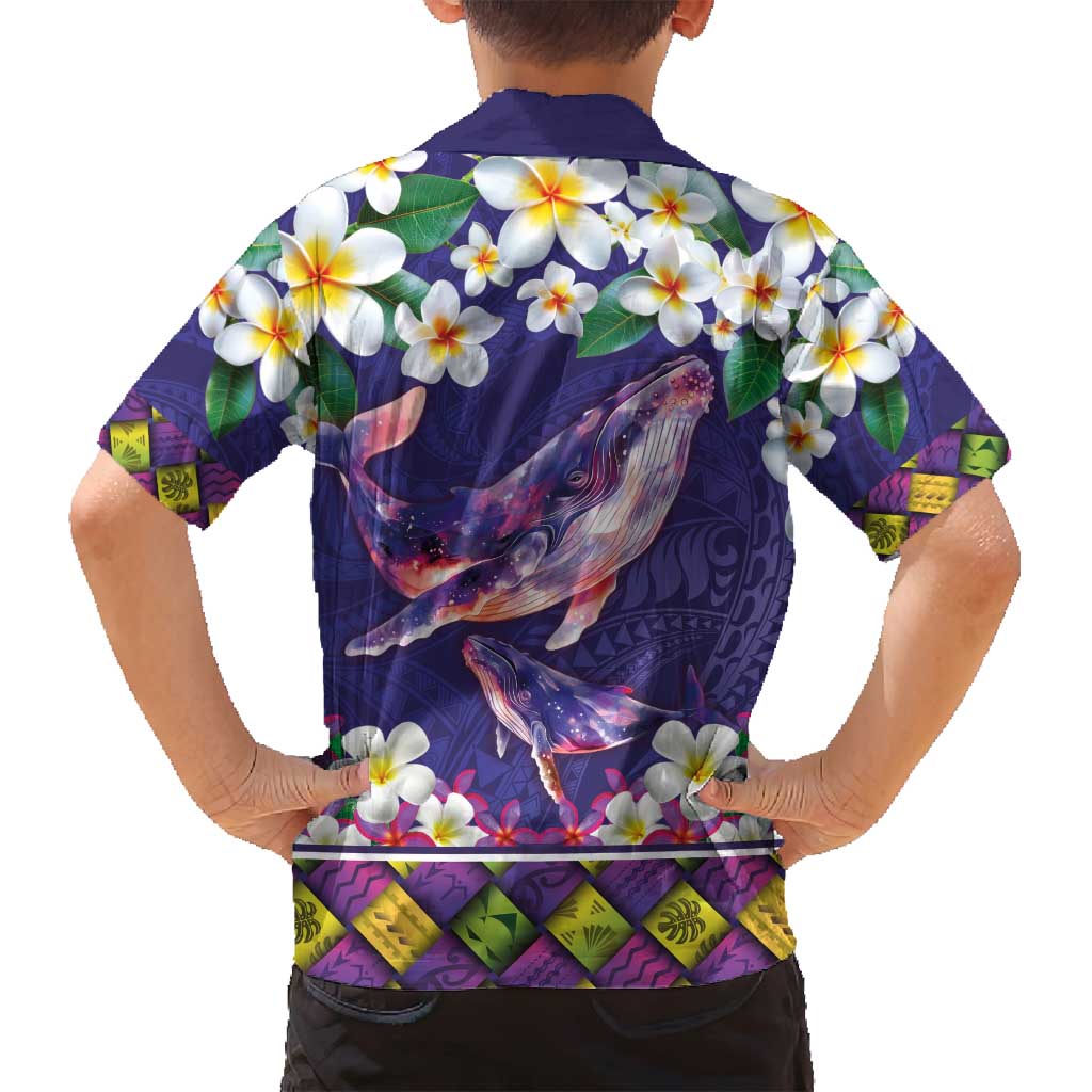 Hawaiian Plumeria and Humpback Whales Family Matching Off Shoulder Maxi Dress and Hawaiian Shirt Polynerian Art Tattoo-Navy Color LT03 - Polynesian Pride