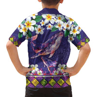Hawaiian Plumeria and Humpback Whales Family Matching Off Shoulder Maxi Dress and Hawaiian Shirt Polynerian Art Tattoo-Navy Color LT03 - Polynesian Pride