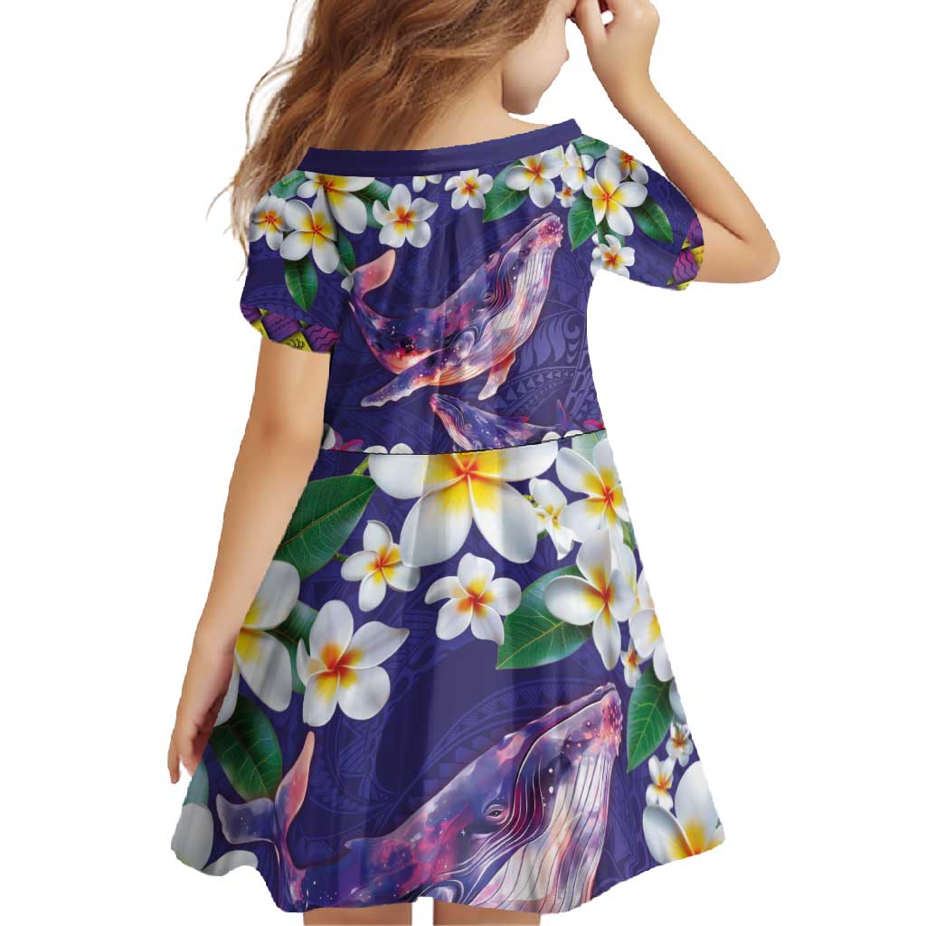 Hawaiian Plumeria and Humpback Whales Family Matching Short Sleeve Bodycon Dress and Hawaiian Shirt Polynerian Art Tattoo-Navy Color