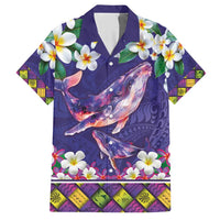 Hawaiian Plumeria and Humpback Whales Hawaiian Shirt Polynerian Art Tattoo-Navy Color LT03 Navy - Polynesian Pride