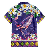 Hawaiian Plumeria and Humpback Whales Hawaiian Shirt Polynerian Art Tattoo-Navy Color LT03 - Polynesian Pride
