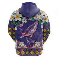 Hawaiian Plumeria and Humpback Whales Hoodie Polynerian Art Tattoo-Navy Color LT03 - Polynesian Pride