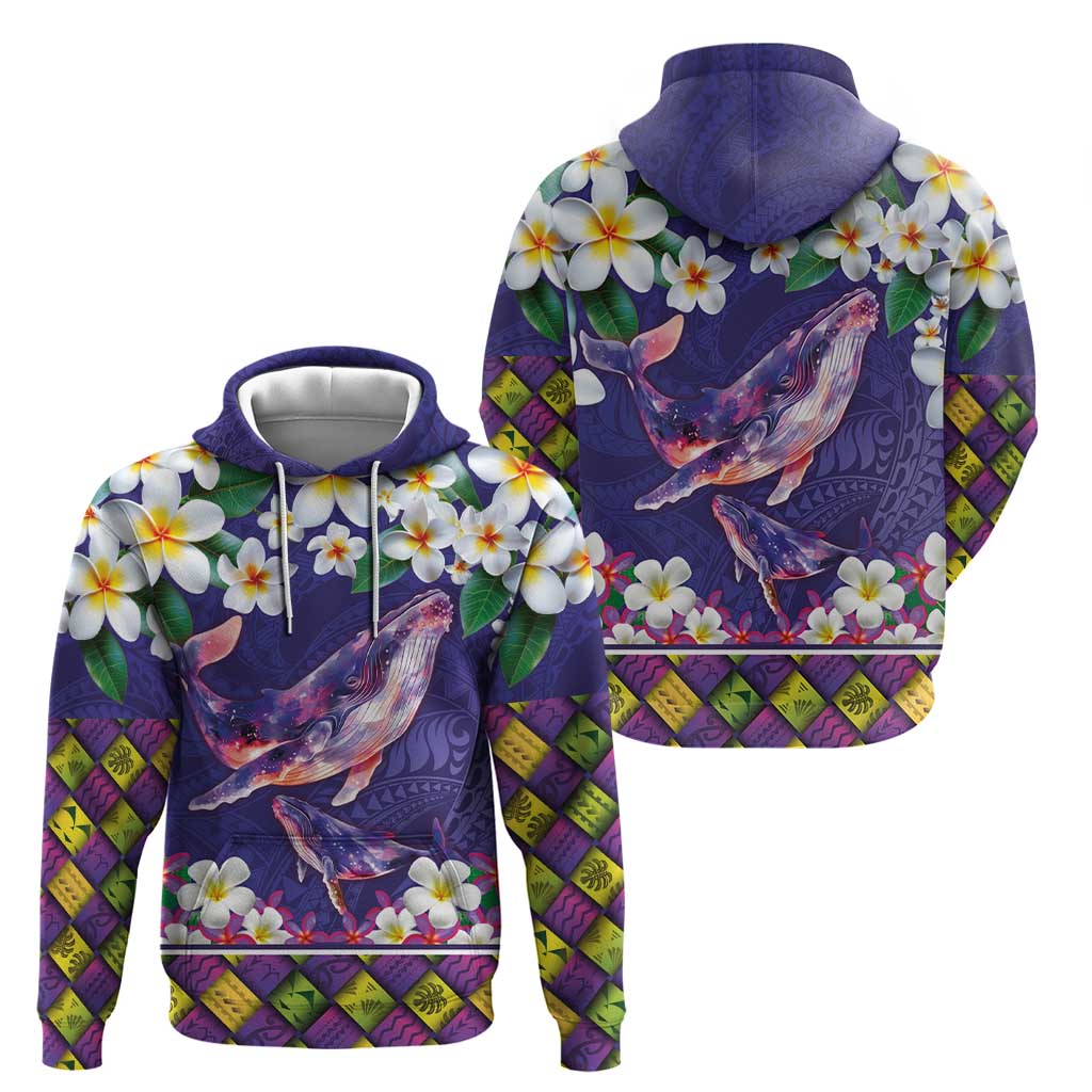 Hawaiian Plumeria and Humpback Whales Hoodie Polynerian Art Tattoo-Navy Color LT03 - Polynesian Pride