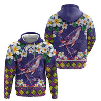 Hawaiian Plumeria and Humpback Whales Hoodie Polynerian Art Tattoo-Navy Color LT03 - Polynesian Pride