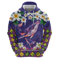 Hawaiian Plumeria and Humpback Whales Hoodie Polynerian Art Tattoo-Navy Color LT03 - Polynesian Pride