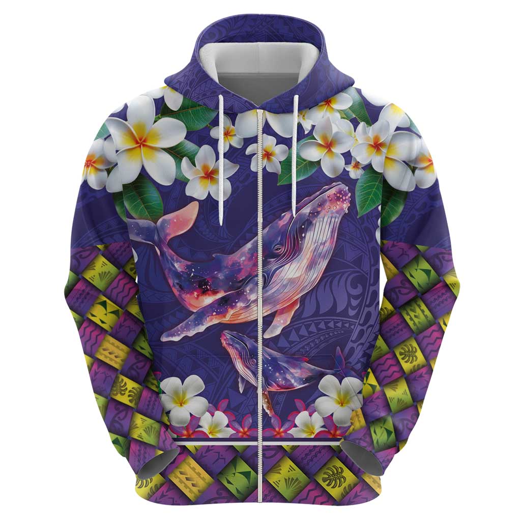 Hawaiian Plumeria and Humpback Whales Hoodie Polynerian Art Tattoo-Navy Color LT03 - Polynesian Pride