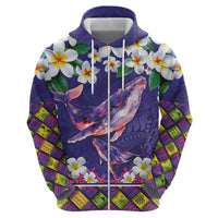 Hawaiian Plumeria and Humpback Whales Hoodie Polynerian Art Tattoo-Navy Color LT03 - Polynesian Pride