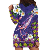 Hawaiian Plumeria and Humpback Whales Hoodie Dress Polynerian Art Tattoo-Navy Color LT03 - Polynesian Pride