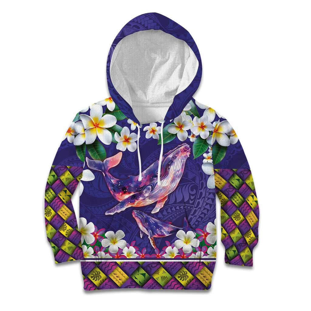 Hawaiian Plumeria and Humpback Whales Kid Hoodie Polynerian Art Tattoo-Navy Color LT03 Hoodie Navy - Polynesian Pride