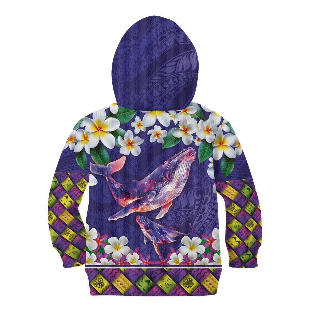 Hawaiian Plumeria and Humpback Whales Kid Hoodie Polynerian Art Tattoo-Navy Color LT03 - Polynesian Pride