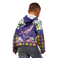 Hawaiian Plumeria and Humpback Whales Kid Hoodie Polynerian Art Tattoo-Navy Color LT03 - Polynesian Pride