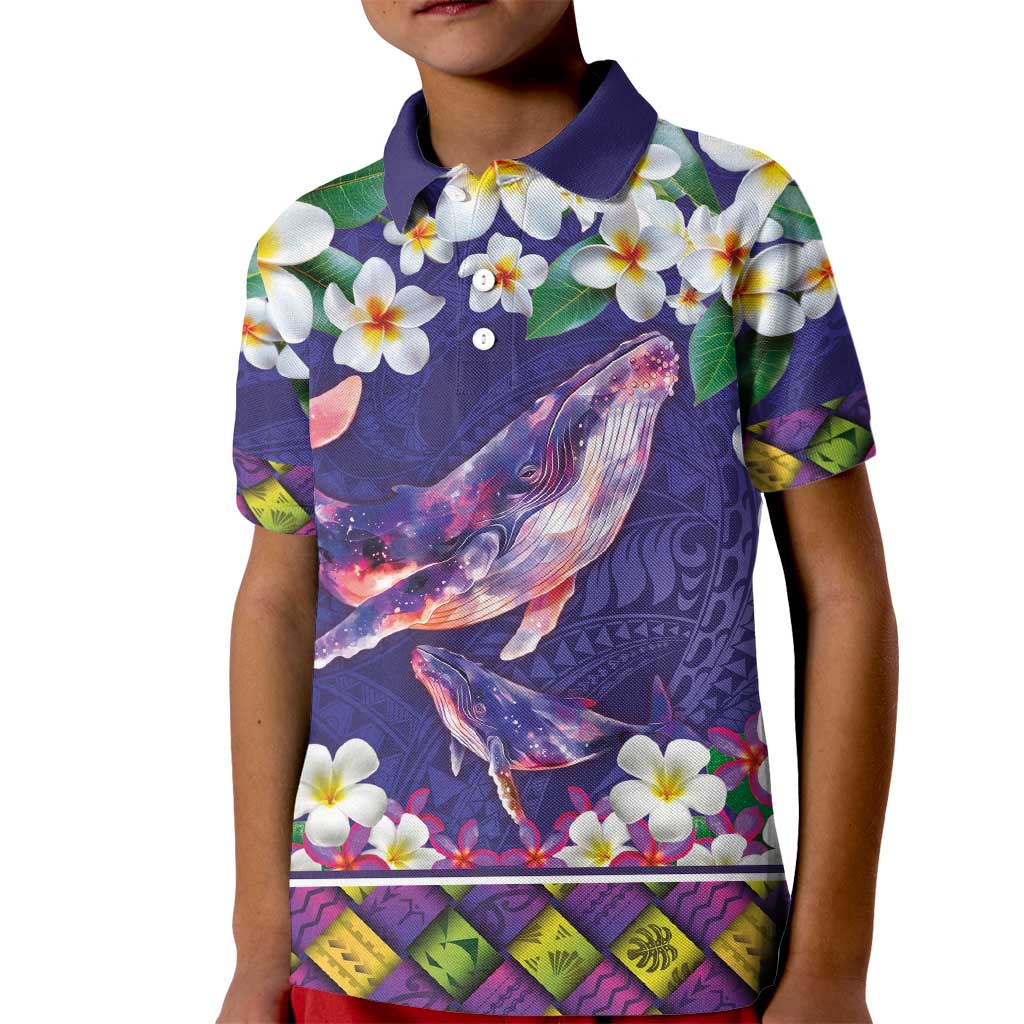 Hawaiian Plumeria and Humpback Whales Kid Polo Shirt Polynerian Art Tattoo-Navy Color LT03 Kid Navy - Polynesian Pride