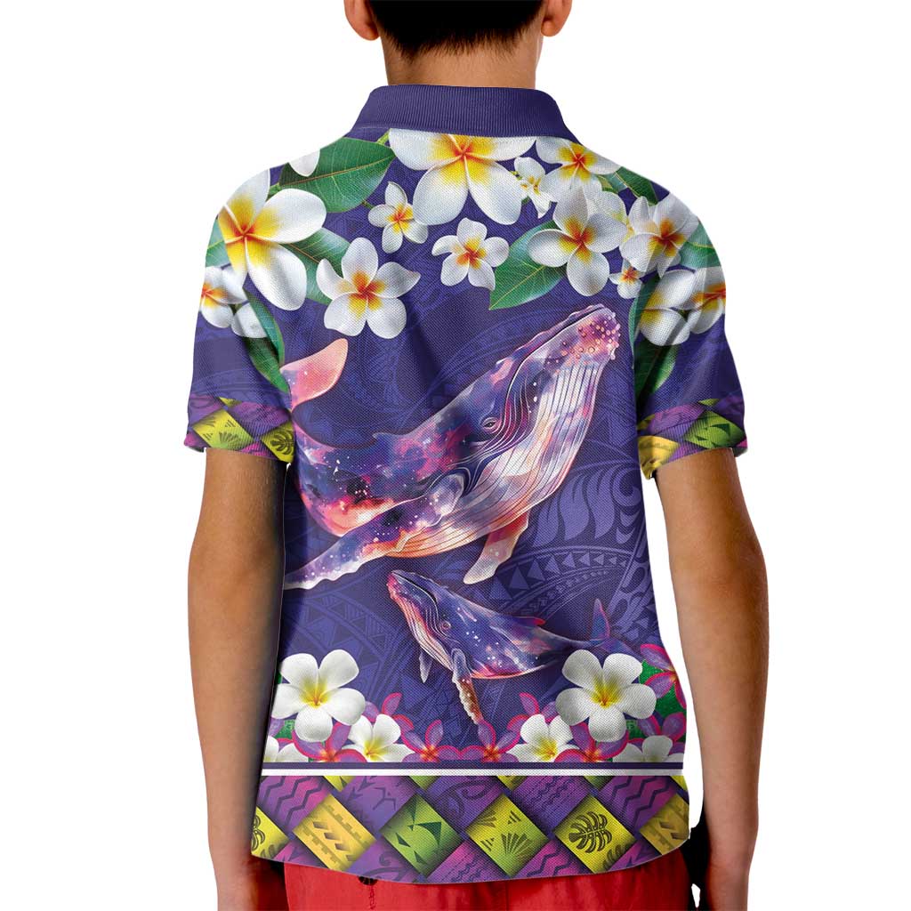 Hawaiian Plumeria and Humpback Whales Kid Polo Shirt Polynerian Art Tattoo-Navy Color LT03 - Polynesian Pride