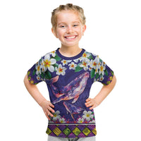 Hawaiian Plumeria and Humpback Whales Kid T Shirt Polynerian Art Tattoo-Navy Color LT03 Navy - Polynesian Pride